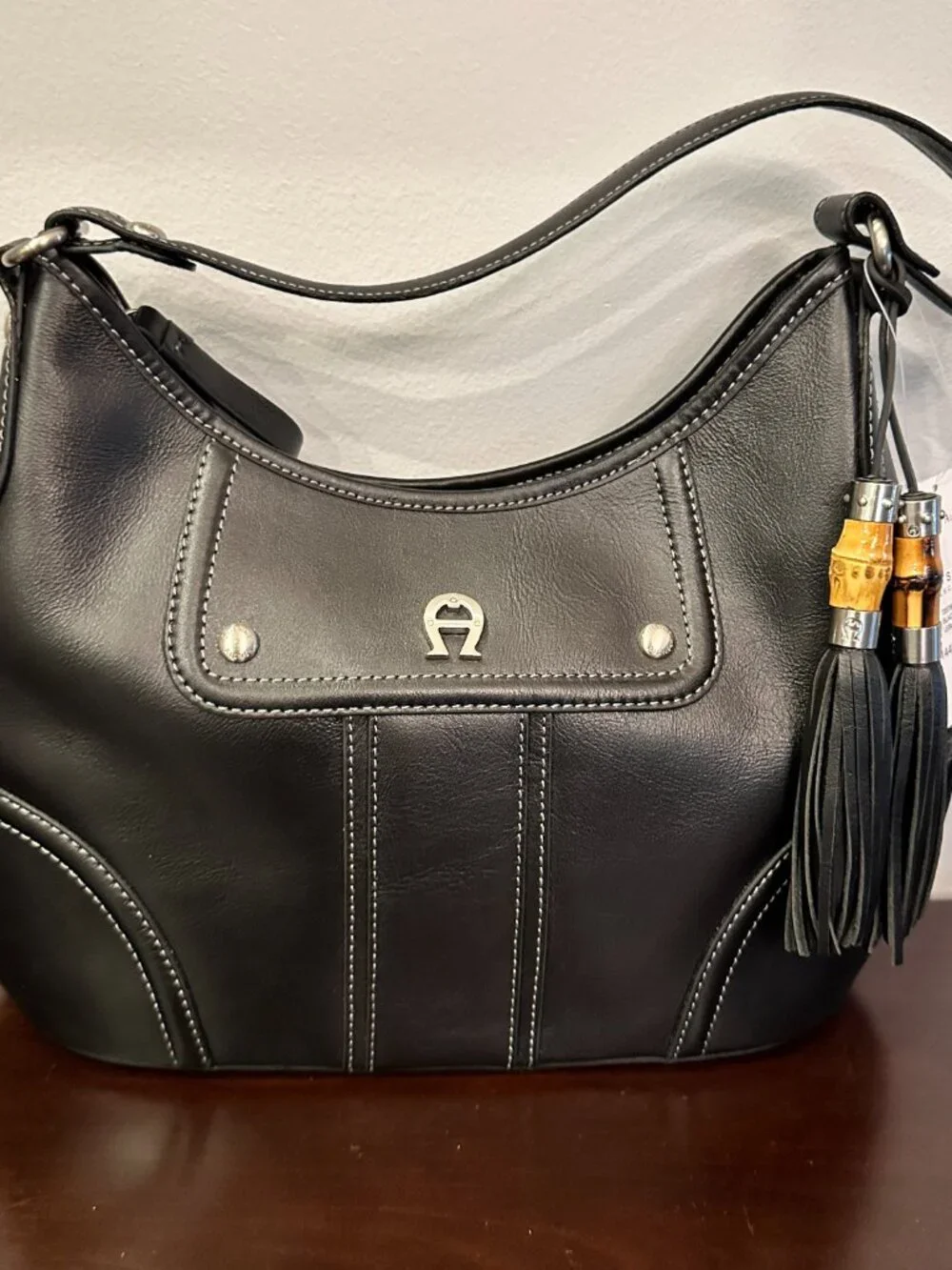 NWT ETIENNE AIGNER Scottsdale Collection Black Leather Bag And Wallet Set Bamboo